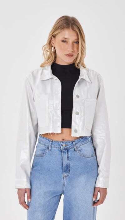 Campera Gabardina Aurora Blanco Metalizado