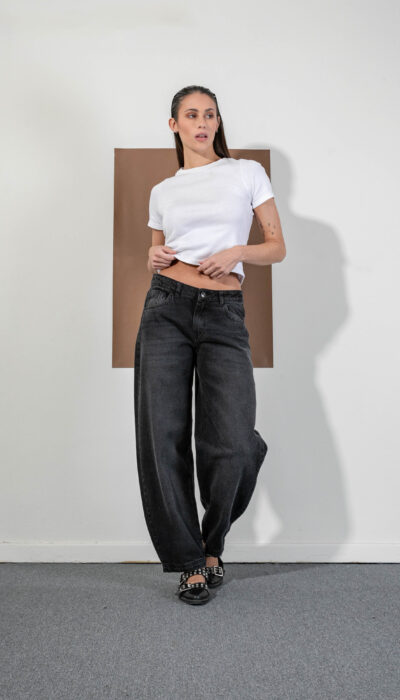 Pantalón Jean Balloon Nathy Negro Gastado