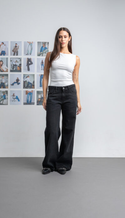 Pantalón Jean Wide Leg Demi Negro Gastado
