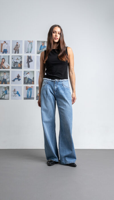 Pantalón Jean Wide Leg Halsey Celeste
