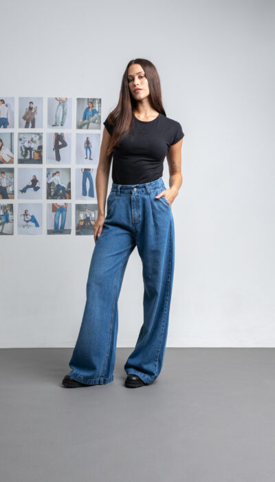 Pantalón Jean Palazzo Paulina Azul