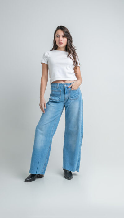 Pantalón Jean Wide Leg Jimena Celeste