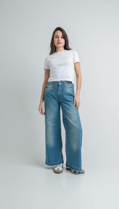 Pantalón Jean Wide Leg Riri Azul Oxido