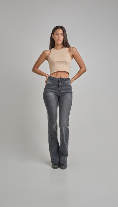 Pantalón Jean Flare Cher Negro Gastado