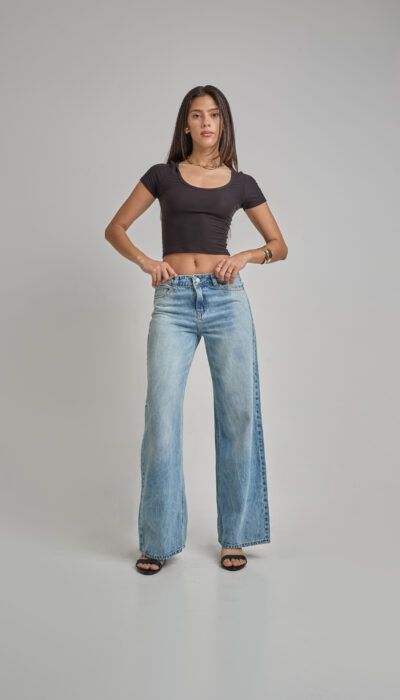 Pantalón Jean Wide Leg Rosalia Celeste