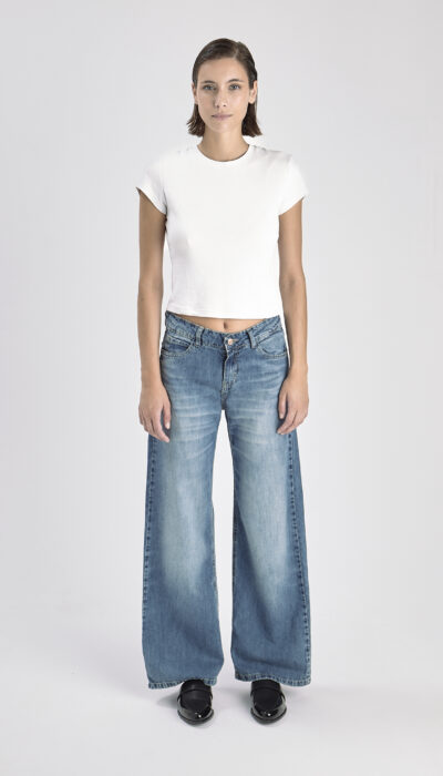 Pantalón Jean Wide Leg Cropped Agustina Azul