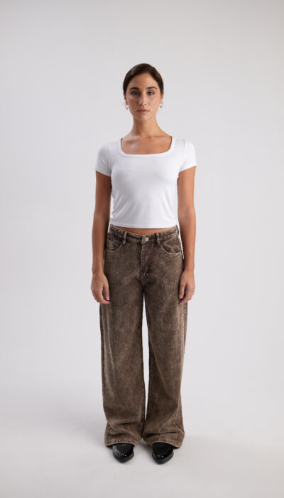 Pantalón Clásico Wide Leg Corderoy Chile Marrón