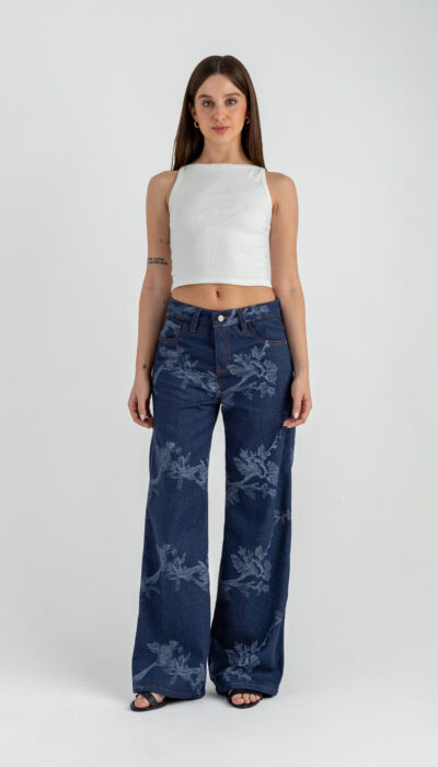 Pantalón Jean Wide Leg Polonia Azul